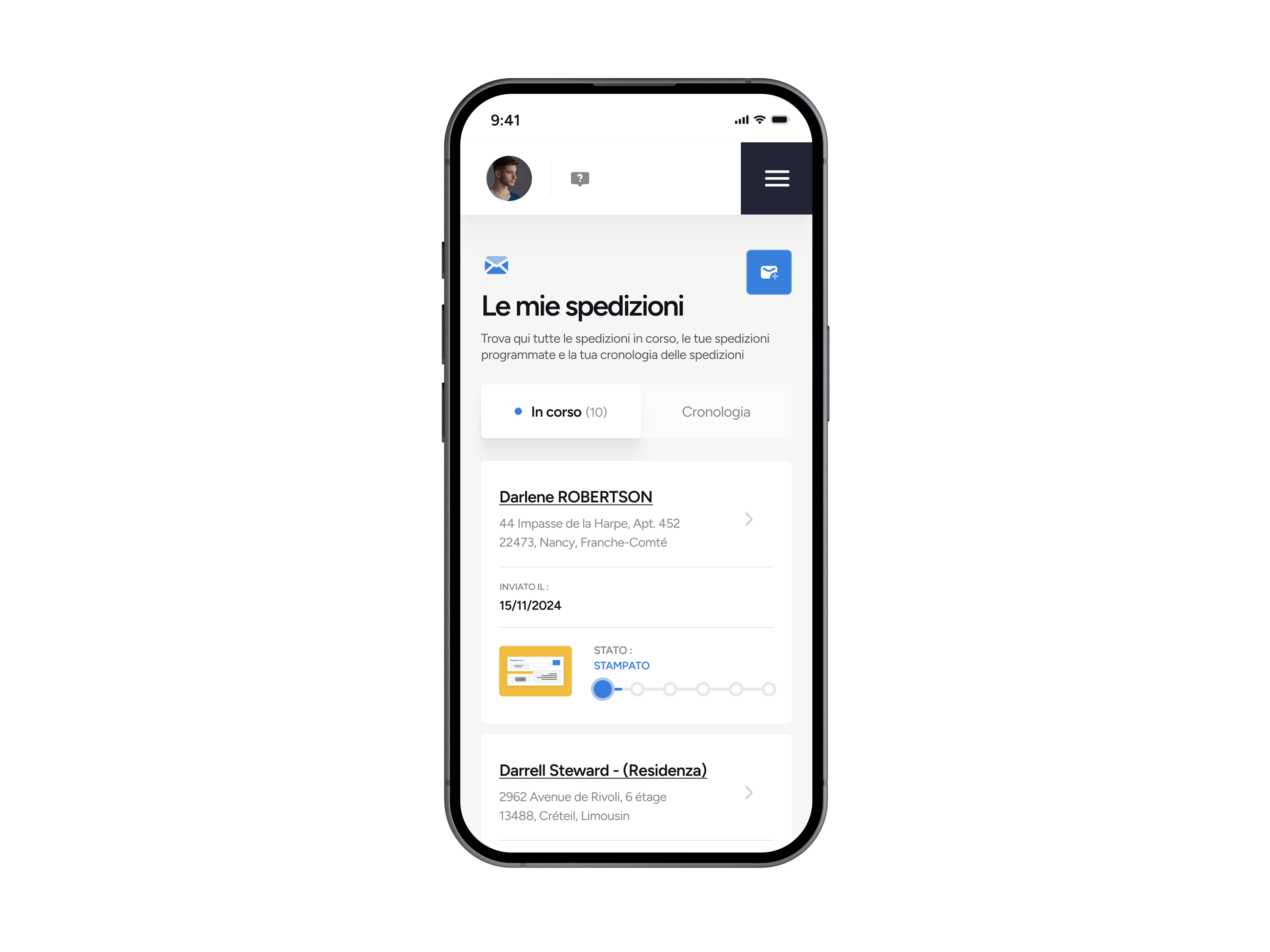 Aperçu mobile des envois